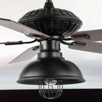Ashton 52" Farmhouse Industrial Iron Dome Shade LED Ceiling Fan With Remote - JONATHAN Y